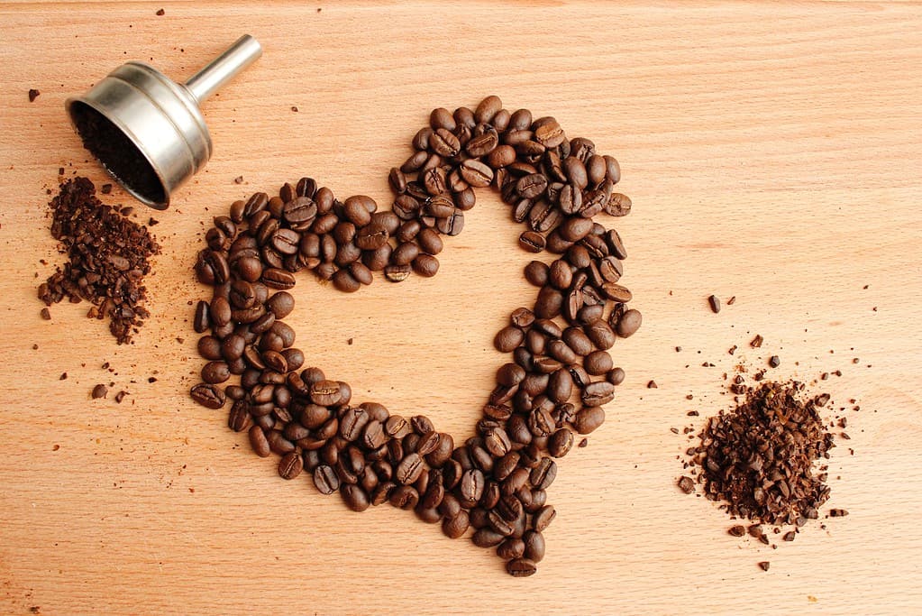 black coffee beans in heart for best coffee pick up lines